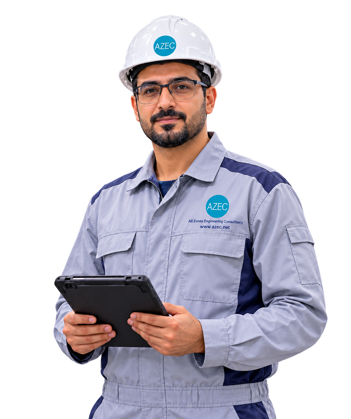 azec engineer holding rugged tablet