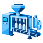 isometric blue filling and packaging line