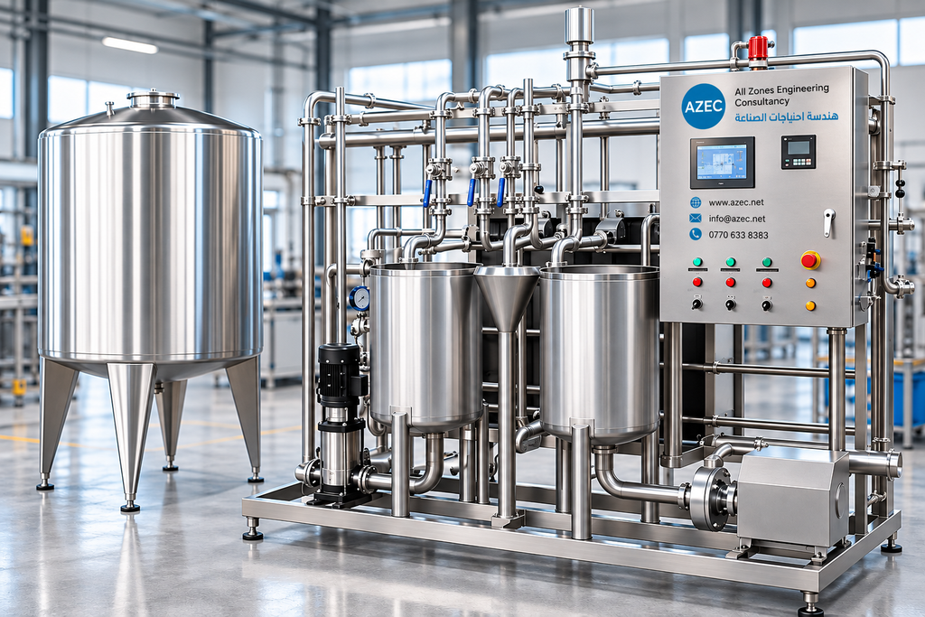 polished stainless processing skid with arabic branding