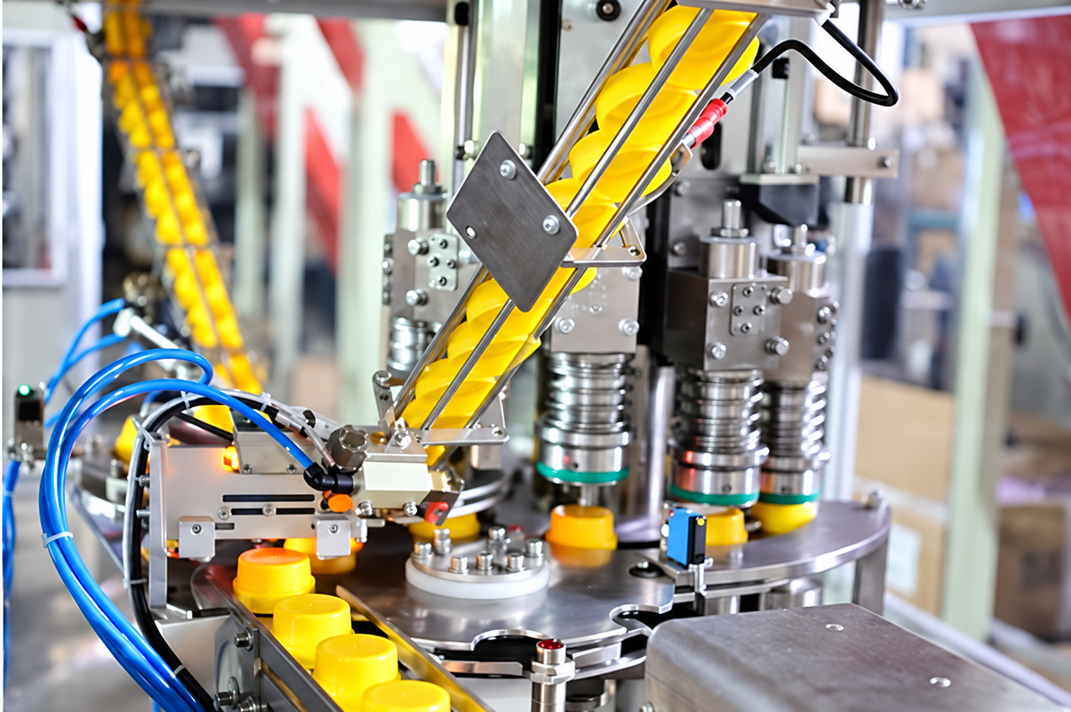precision yellow cap assembly line