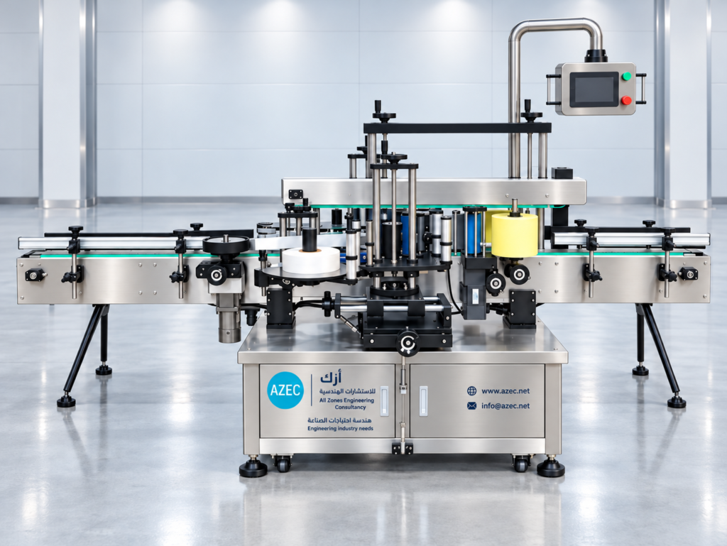 stainless steel labeling machine in modern factory