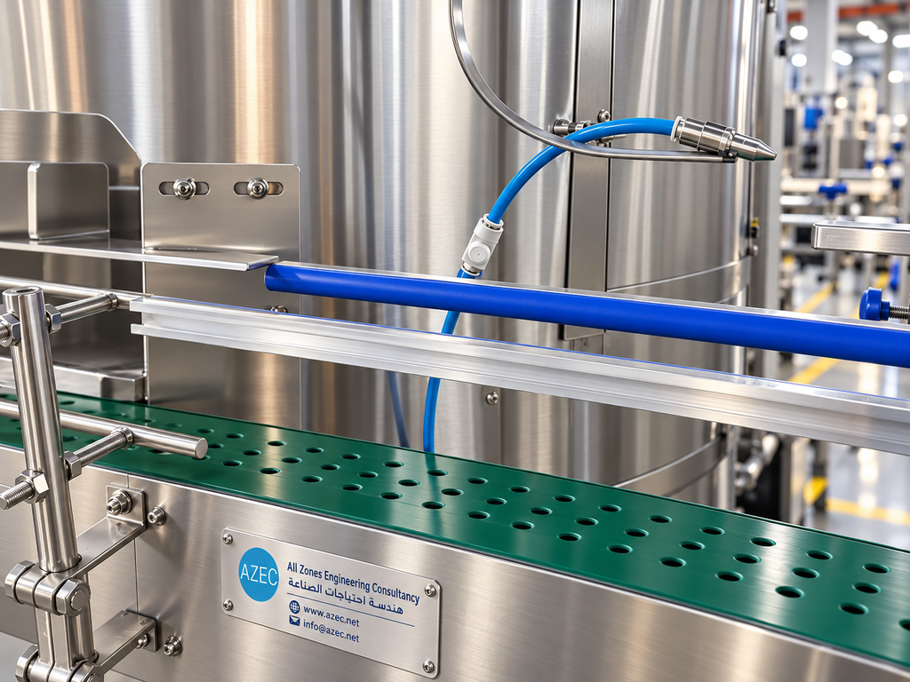 stainless steel packaging line close up