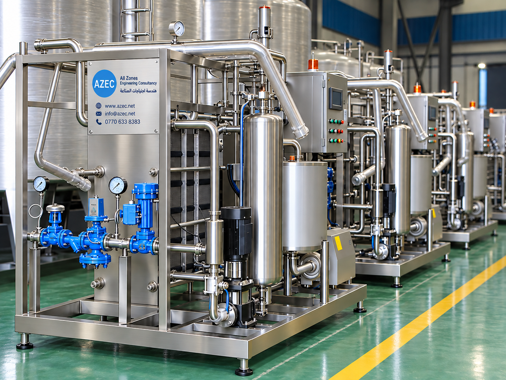 stainless steel skids in production row