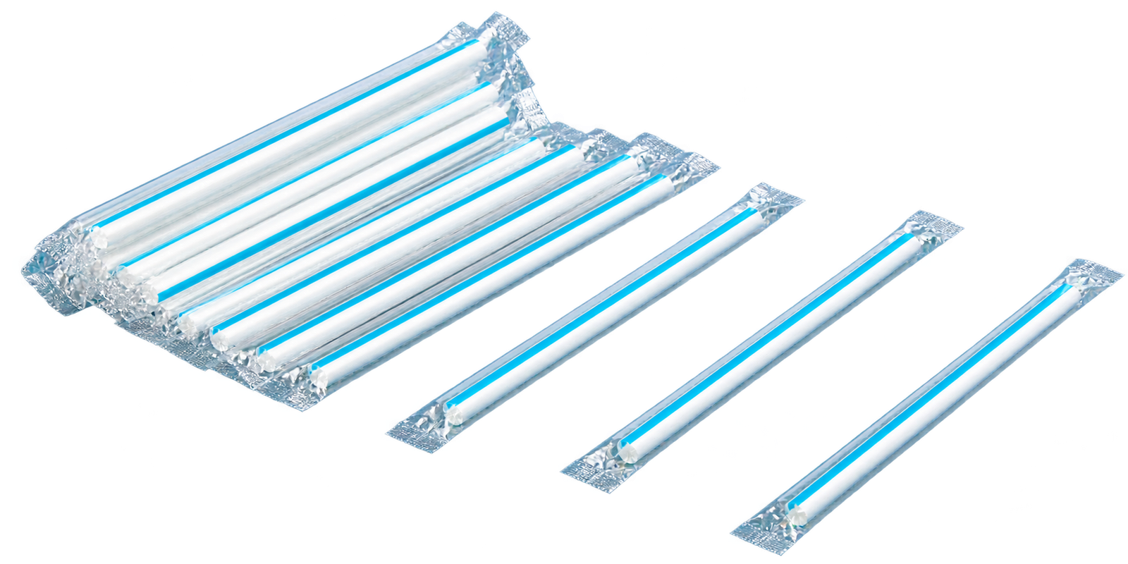 wrapped cyan stripe straw set